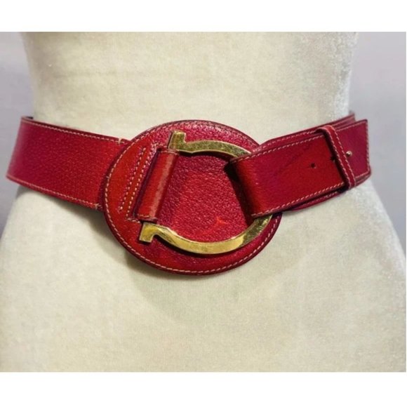 Vintage Ferragamo red leather XL Gancini statement belt